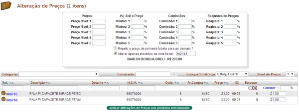 Tabelas e alterações de Preços no APLWeb