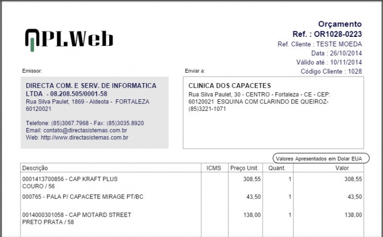 Emtindo orçamentos em outras moedas na versão 4.75 do APLWeb