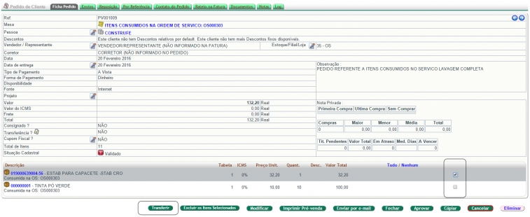 Transferencia de itens de um pedido para outro na versão 5.6 do APLWeb