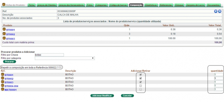 Composição de produtos ou ficha técnica por referência na versão 4.78 do APLWeb