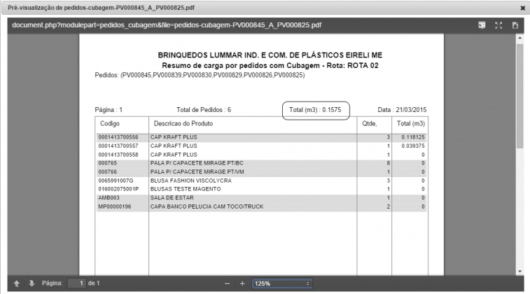 Resumo de carga por pedidos com cubagem na versão 5.32 do APLWeb