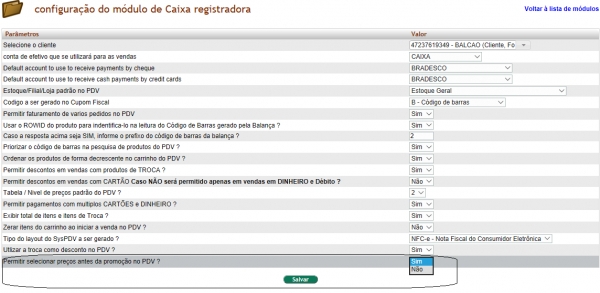 Alterando valores de produtos de troca no PDV na versão 6.1 do APLWeb