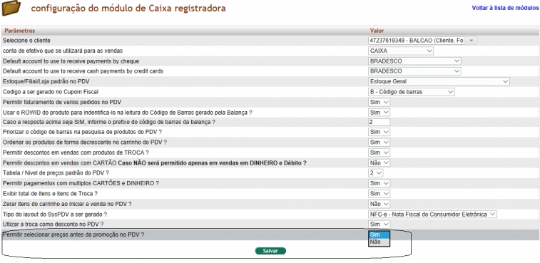 Alterando valores de produtos de troca no PDV na versão 6.1 do APLWeb