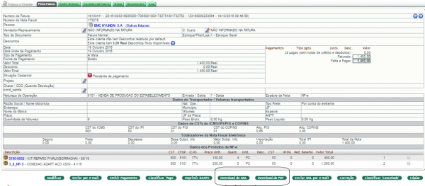 Download do XML e PDF da nota fiscal direto da fatura na versão 6.03