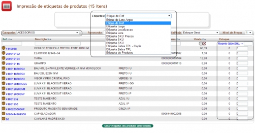 Imprimindo etiquetas de vários produtos de uma só vez, na versão 5.26 do APLWeb