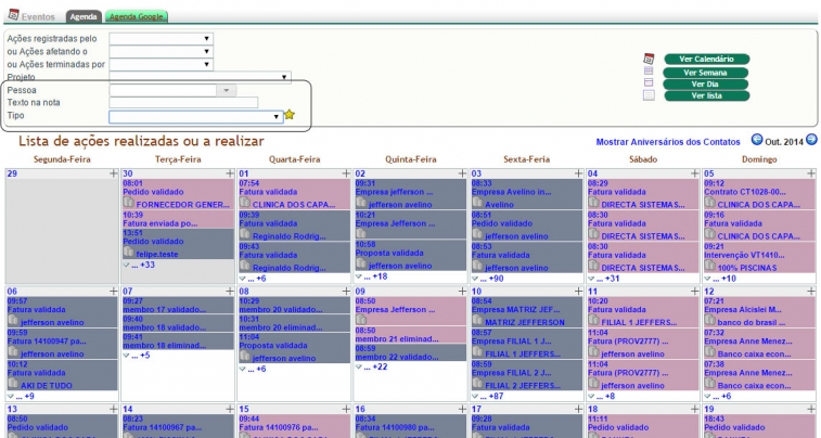 Novos filtros nas ações da Agenda na versão 4.73 do APLWeb