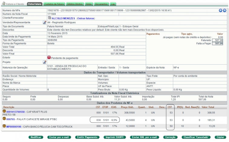 Nota com ICMS por substituição tributária na versão 5.2 do APLWeb