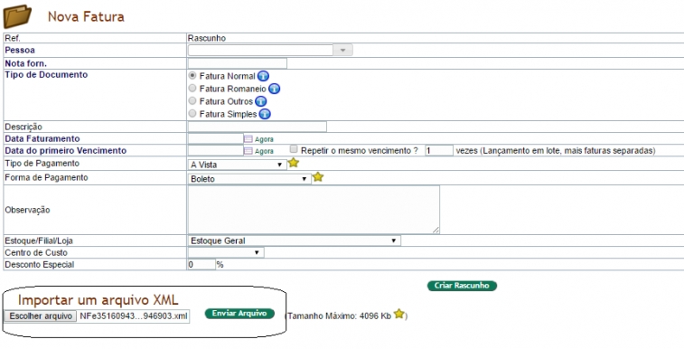 Criando fatura direto do XML do fornecedor na versão 6.04 do APLWeb