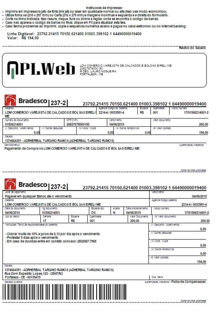 Boletos com ou sem logomarca da empresa na versão 5.47 do APLWeb