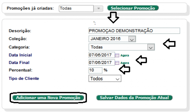 Concedendo descontos por meio de promoções na versão 6.31 do APLWeb