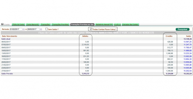 Visualizando fluxo de caixa diário na versão 6.15 do APLWeb