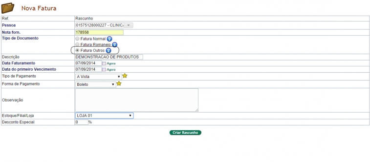 Fatura Outros de Fornecedores na versão 4.53 do APLWeb