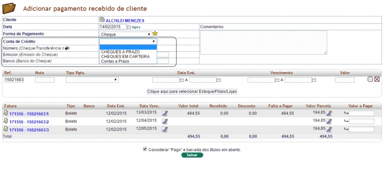 Alteração nos pagamentos em Cheque na versão 5.22 do APLWeb